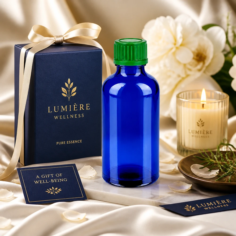 50ml UV-schützende Blauflasche mit grünem Schraubdeckel für lichtempfindliche Substanzen