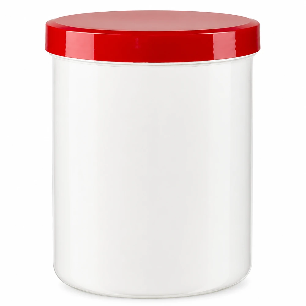 Weithalskruke 1000g weiss für Salben Cremes und Pasten mit rotem PP Deckel