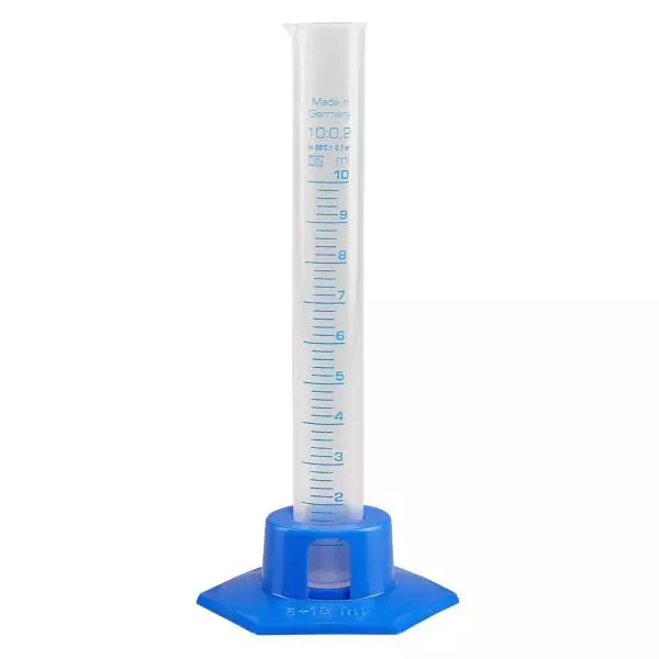 10ml Messzylinder Polypropylen, graduiert mit blauem Fuss