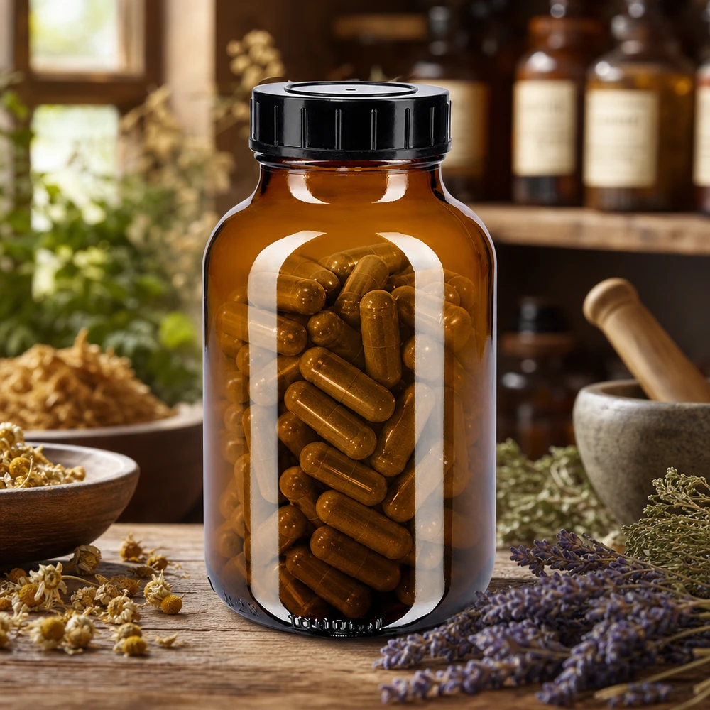 Braunglas Vorratsdose 1000ml mit Schraubdeckel ideal für Kräuter und Supplement Kapseln