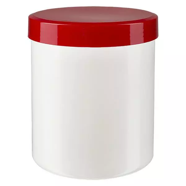 Salbenkruke 300g weiß mit rotem Schraubdeckel (Polypropylen) Salbenkruke 300g weiß mit rotem Schraubdeckel (Polypropylen)