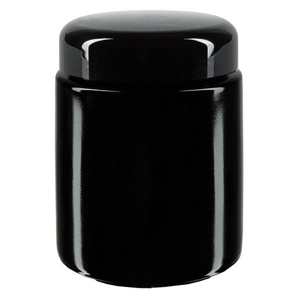 Weithalsdose+ Violettglas 250ml, mit schwarz Deckel
