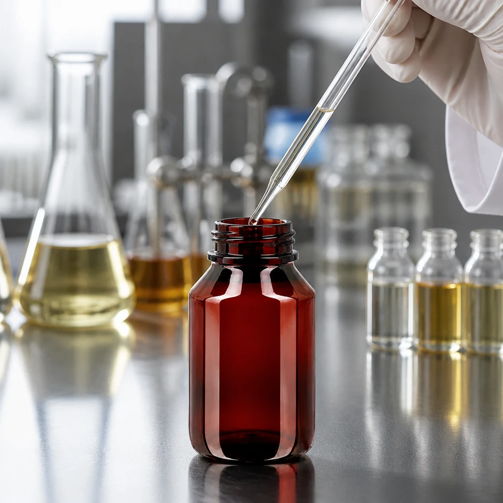 Braune PET Kleinmengenflasche 50ml mit grünem Originalverschluss für Öle und Tinkturen