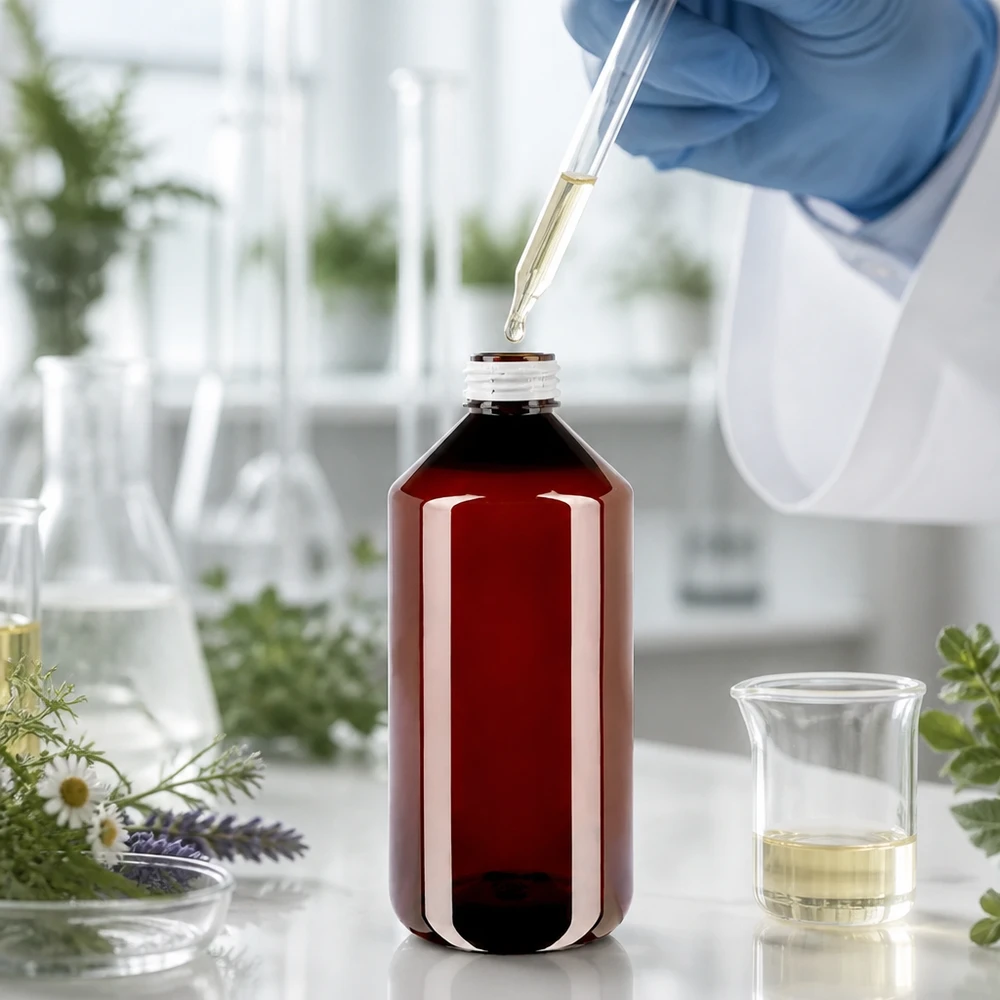 PET Flasche 1000ml mit weißem Originalitätsverschluss geriffelt PET Vorratsflasche 1000ml in Braunglas-Optik mit weißem Originalverschluss geriffelt