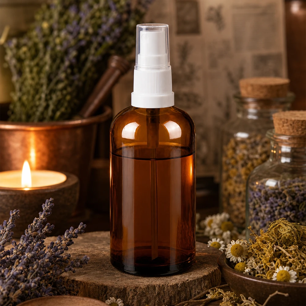 100ml Sprayflasche weiß/transparent Standardverschluss BrownLine UT18/100 Vintage-Style 100ml Glassprühflasche in Bernsteinoptik mit modernem weißen Pumpverschluss