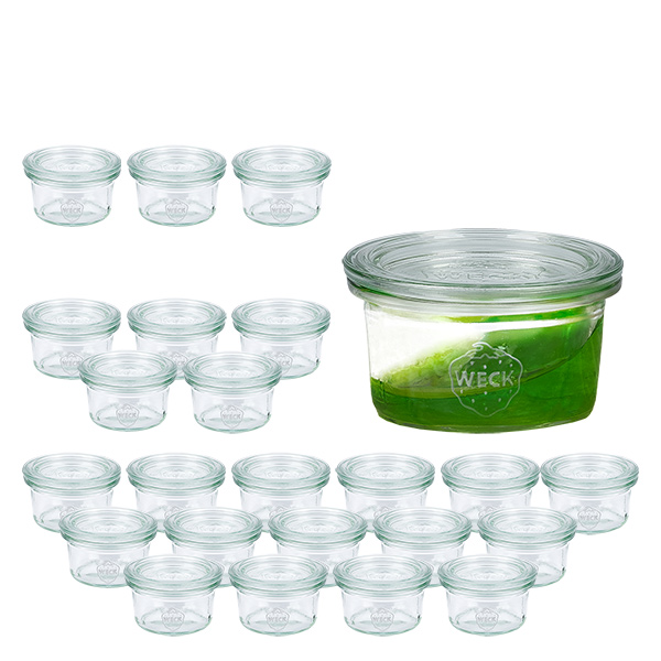 24er Set Weck Gläser 50ml Sturzgläser mit 24 Glasdeckeln 24er Set Weck Gläser 50ml Sturzgläser mit 24 Glasdeckeln