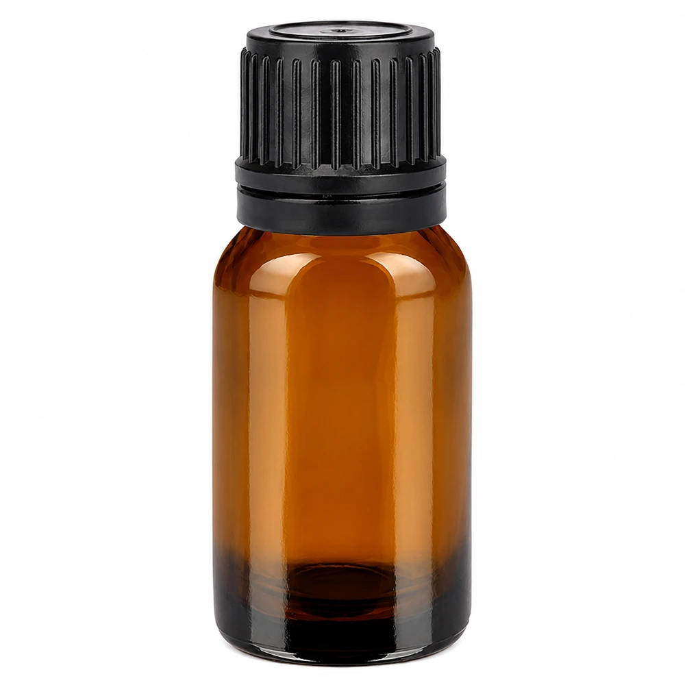 Runde 10ml Glasflasche in Bernsteinfarben mit schwarzem Schraubdeckel für pharmazeutische Zwecke