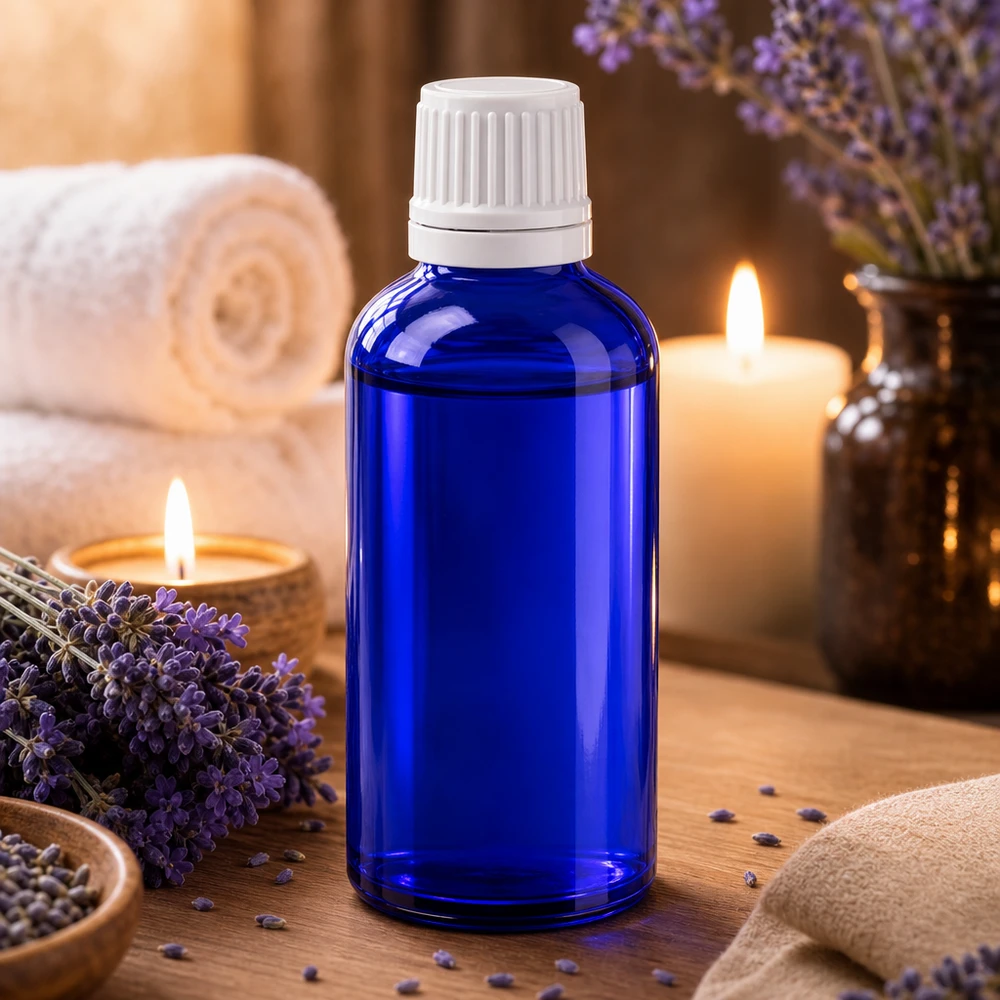 50ml Blauglasflasche mit präzisem Tropfverschluss ideal für Aromatherapie und Heilöle