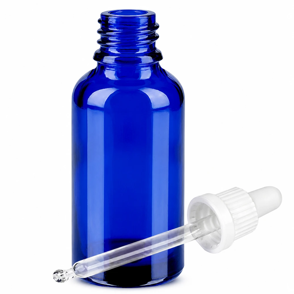 30ml Pipettenflasche weiß Originalitätsverschluss BlueLine UT18/30 Kompakte 30ml Dosierungsflasche aus UV-Schutzglas mit ergonomischer Pipette cobaltblau