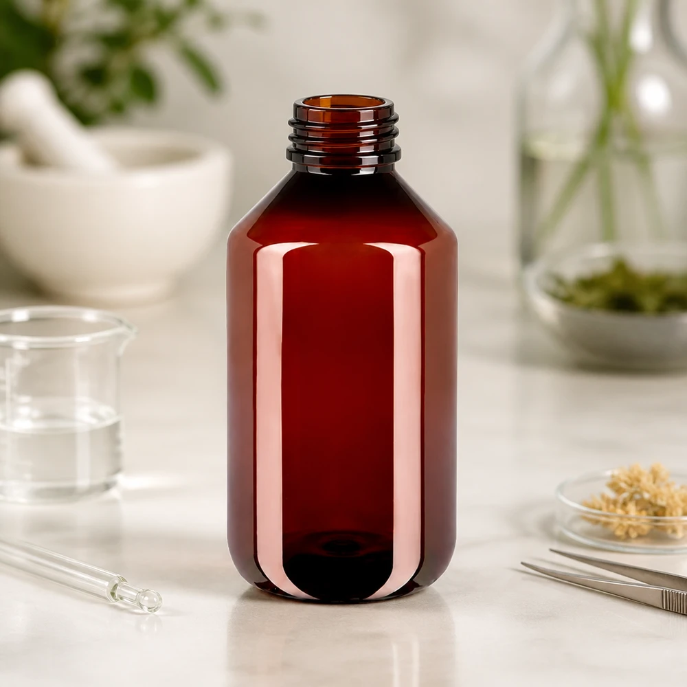 PET Flasche 500ml mit weißem Standard Originalitätsverschluss Wiederverschließbare 500ml Sirupflasche aus braunem PET mit weißem Originalitätsverschluss
