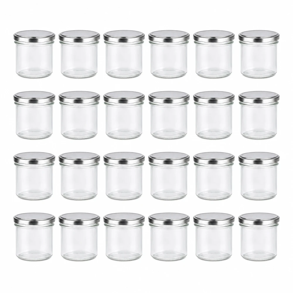 125ml Sturzglas 24er-Set mit Deckel (Deckelfarbe: silber) UNiTWIST UNiTWIST Konservierungsgläser 125ml zylindrische Form 24 Stück mit silbernem Deckel