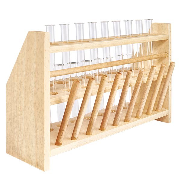Reagenzglasgest.aus Holz mit 18 Reagenzgl.Borosilikat 100x12