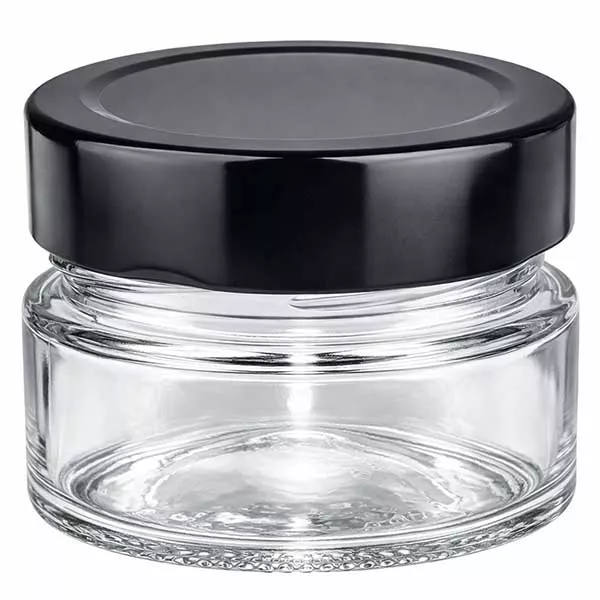 80ml Rundglas + BasicSeal Deckel schwarz deep UNiTWIST 80ml Rundglas mit schwarzem BasicSeal Deckel UNiTWIST Verschluss transparent leer Kosmetikglas Tiegel