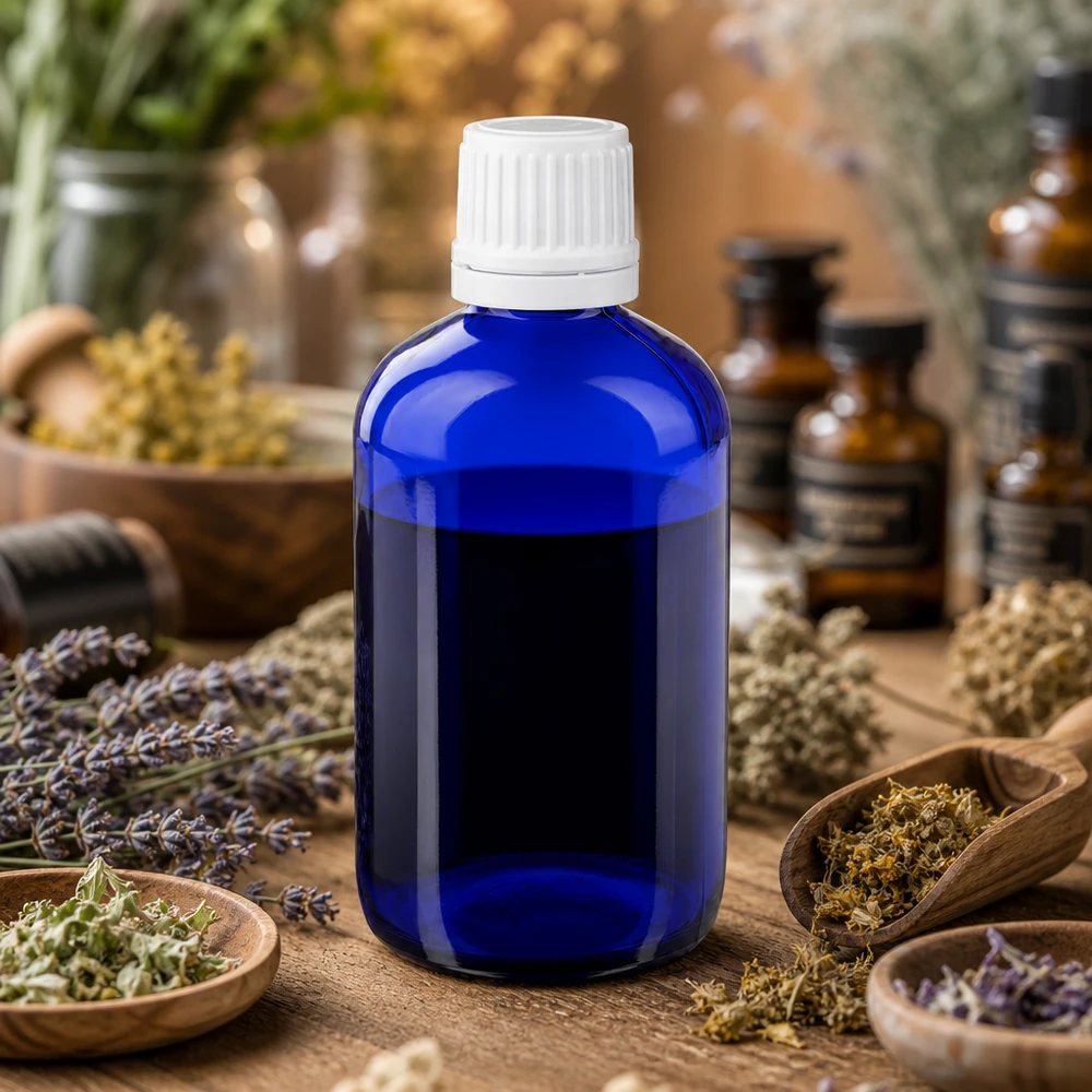 Apothekenflasche blau 20ml Tropfverschluss weiß Kindersicherung Standard Hochwertige Kobaltglas-Tropfflasche 20ml mit weißem KiSi-Deckel für Naturheilmittel und Essenzen