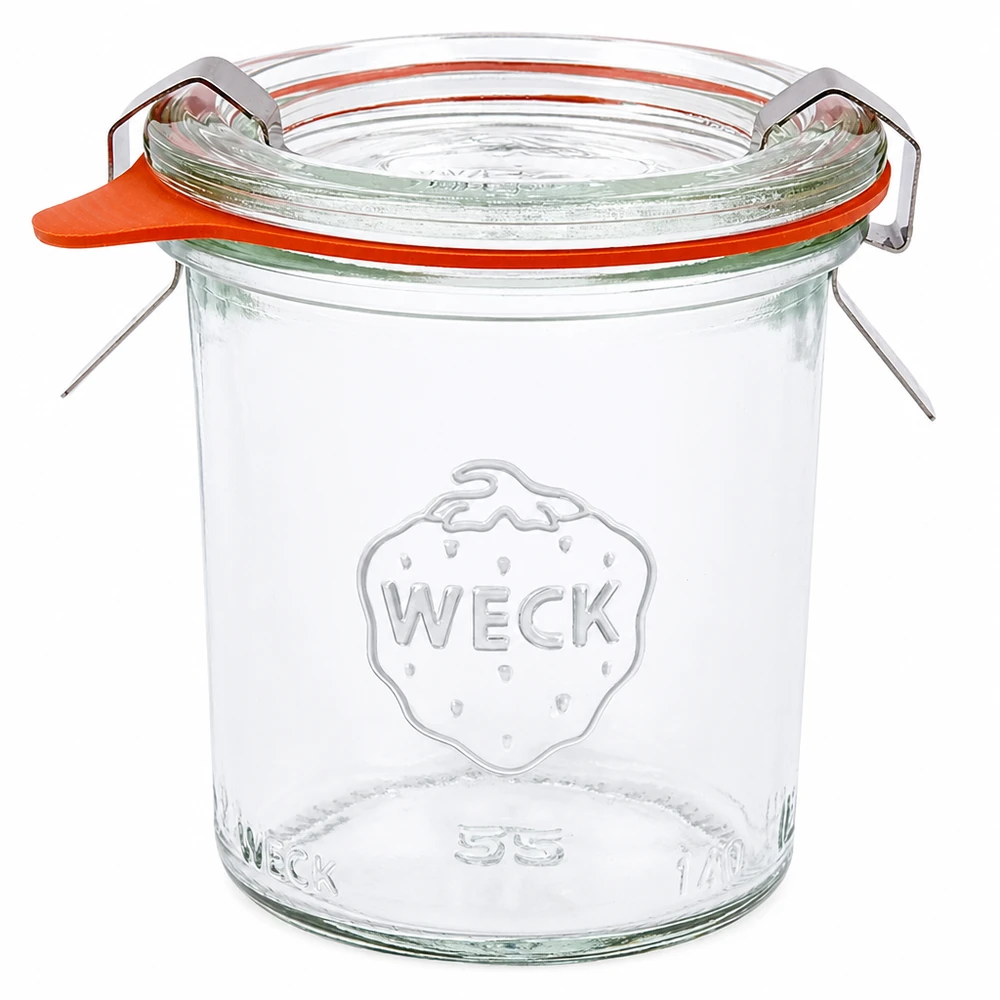 140ml Sturzglas komplett WECK RR60 WECK Sturzglas 140ml RR60 mit Glasdeckel Gummiring und Klammern komplett Set für Einmachen und Konservieren