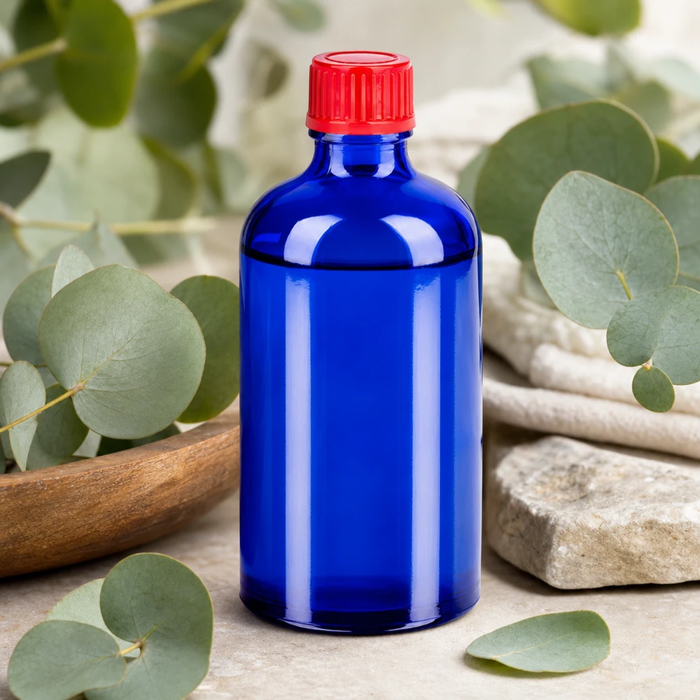 100ml BlueLine Flasche mit ergonomischer Form und sicherem 11mm Schraubverschluss in Rot