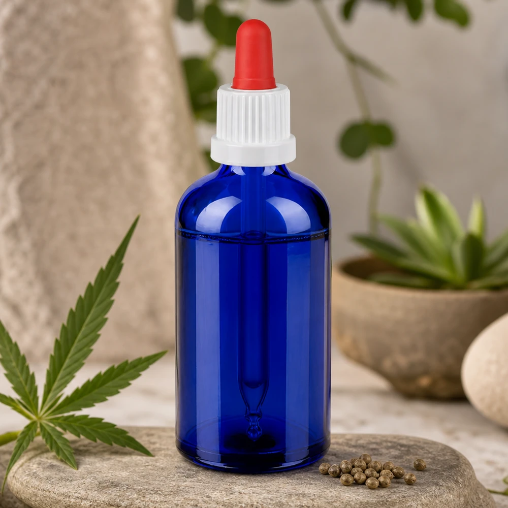 100ml Pipettenflaschwarz weiß/rot Originalitätsverschluss BlueLine UT18/100 Nachhaltige Mehrweg-Glasflasche 100ml umweltfreundliche Alternative zu Plastikbehältern