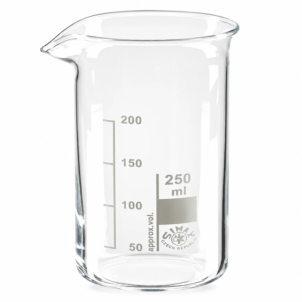 Messkrug Becherglas 250ml Borosilikatglas hohe Form mit präziser Volumenskala bis 200ml