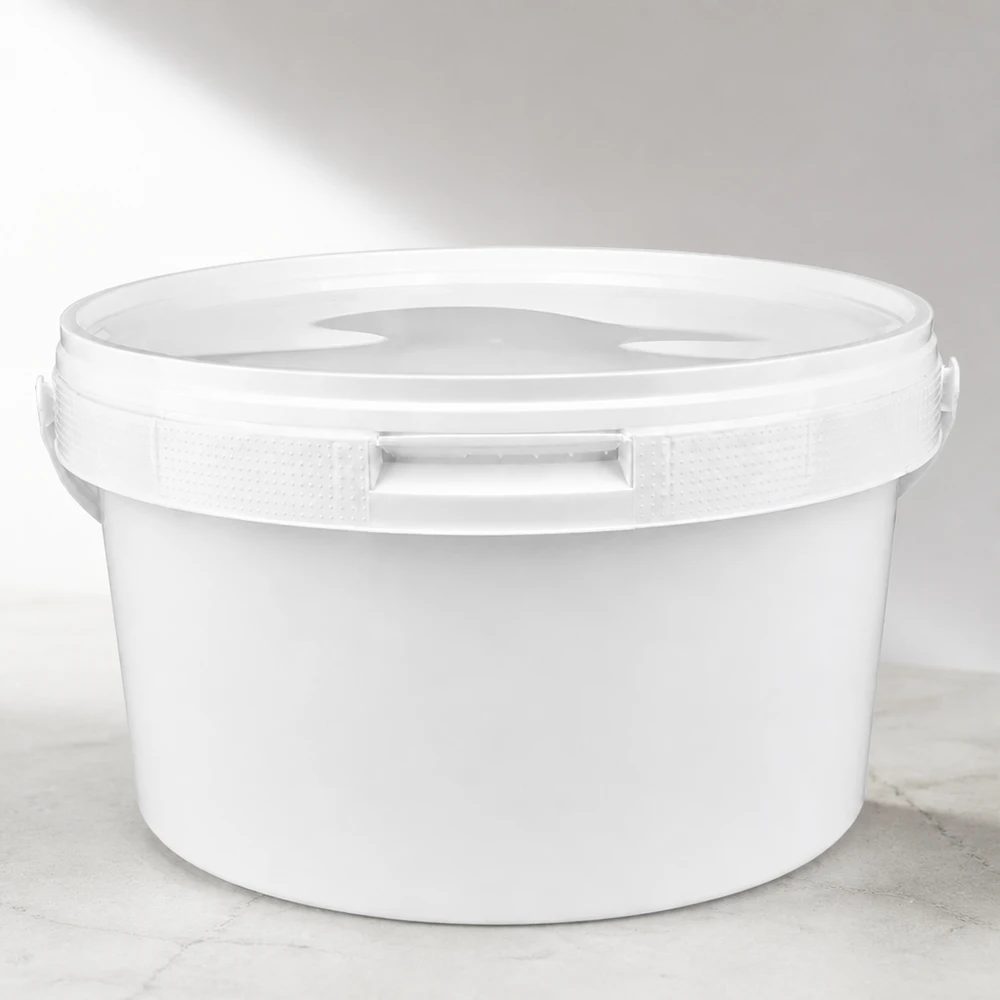 Eimer 3.5L aus weißem Kunststoff Polypropylen mit Deckel Lagerbehälter 3,5L rund weiß PP Kunststoff mit Deckel für Trockenwaren und Zutaten
