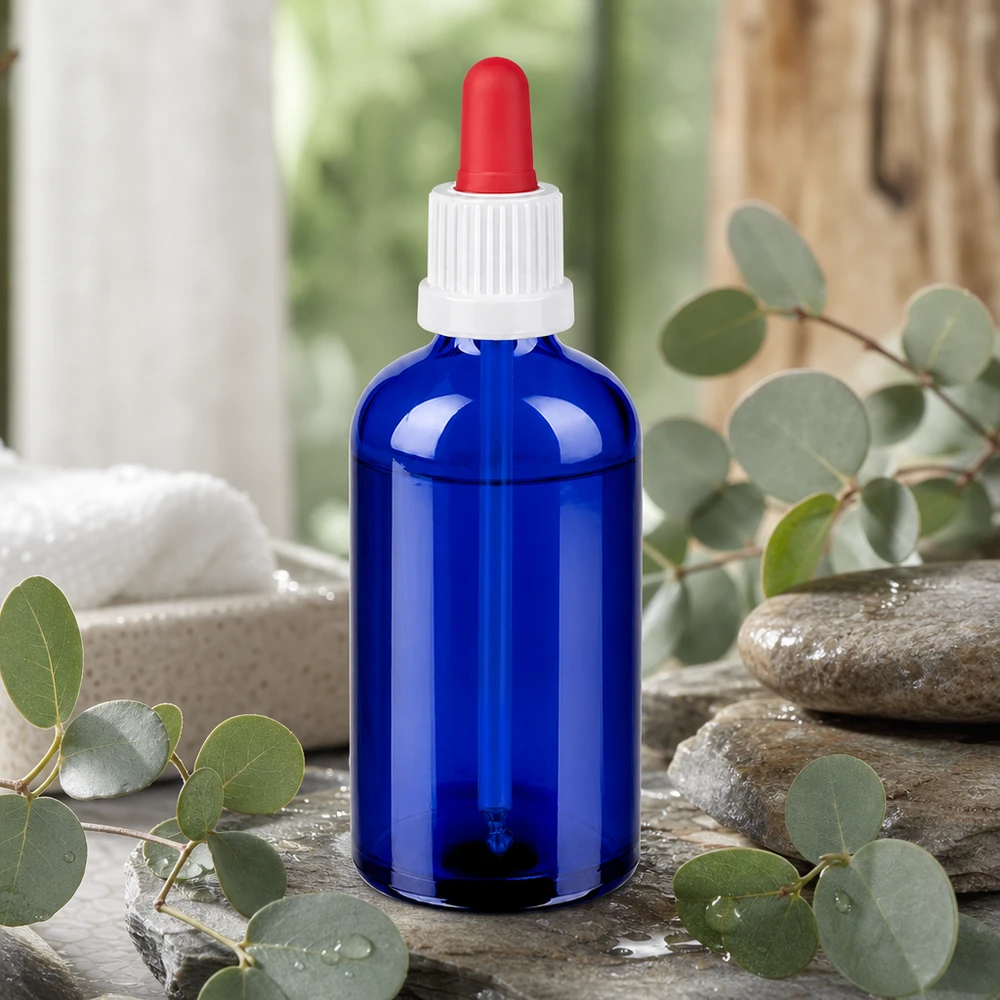 Stilvolle blaue Glasflasche mit Pipette 100ml Fassungsvermögen für professionelle Anwendungen