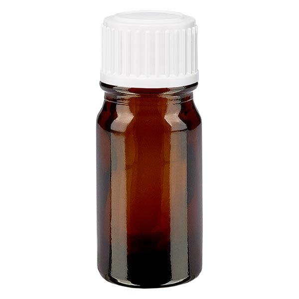 Apothekenflasche braun 5ml Tropfverschluss weiß 0.8mm Standard Apothekenflasche braun 5ml Tropfverschluss weiß 0.8mm Standard