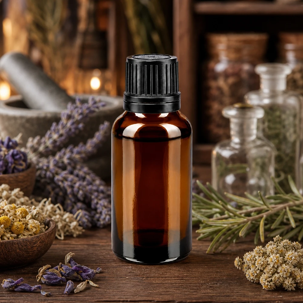 Apothekenflasche braun 20ml Schraubverschluss schwarz Giessring Originalitätsverschluss Zylindrische 20ml Braunglasflasche mit schwarzem Sicherheitsverschluss für Pflanzenauszüge