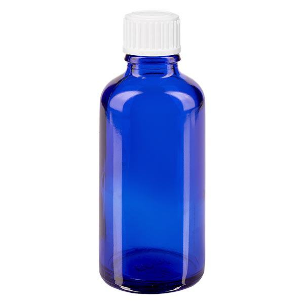 Apothekenflasche blau 50ml Tropfverschluss weiß 0.8mm Standard Apothekenflasche blau 50ml Tropfverschluss weiß 0.8mm Standard