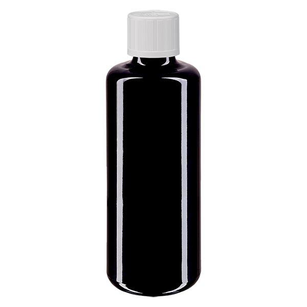 Apothekenflasche violett 100ml Tropfverschluss weiß Kindersicherung Standard Apothekenflasche violett 100ml Tropfverschluss weiß Kindersicherung Standard
