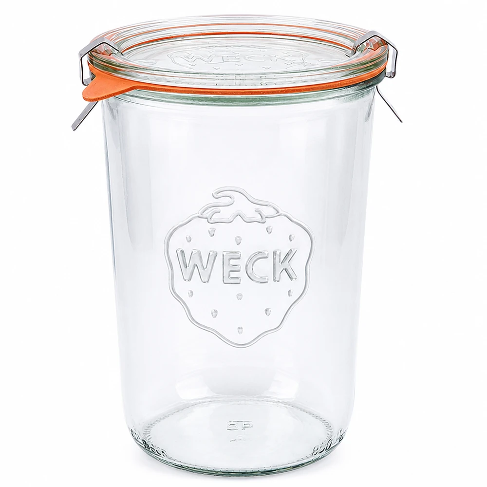 850ml Sturzglas komplett WECK RR100 WECK RR100 Sturzglas 850ml mit Glasdeckel Gummiring und Klammern für Einkochen und Vorratshaltung