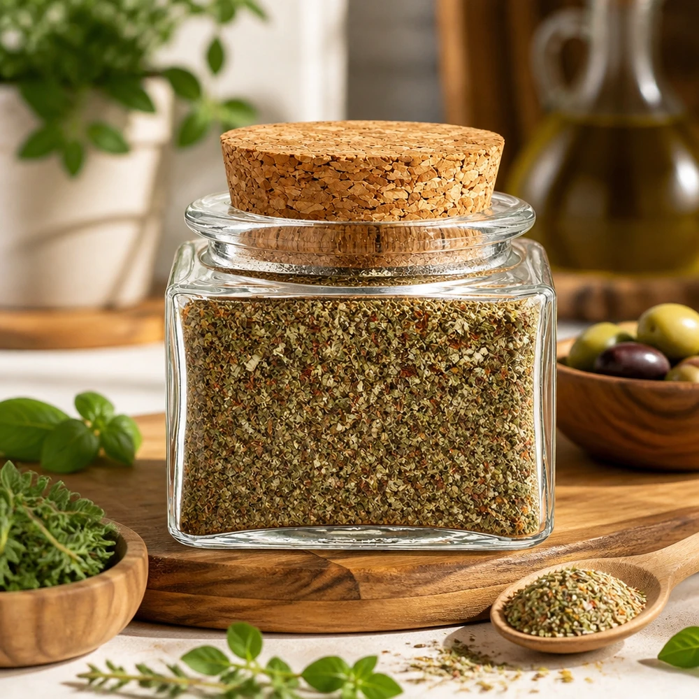 Quadratus Gewürzglas mit Holzkork als stilvolle Aufbewahrungslösung für Küchenkräuter