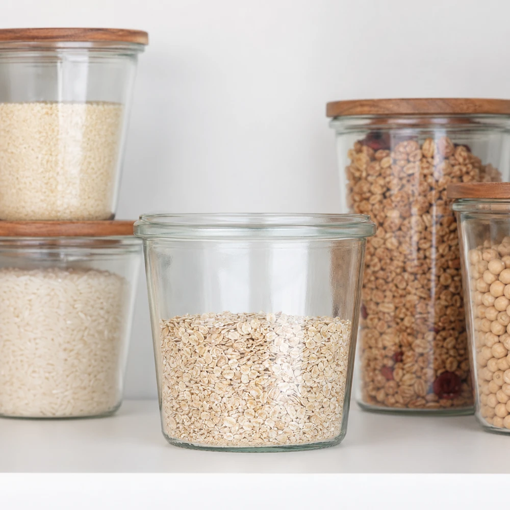 35ml Sturzglas WECK RR40 WECK Sturzglas 35ml RR40 mit Holzdeckel zur stilvollen Aufbewahrung von Gewürzen und kleinen Lebensmitteln in der Küche