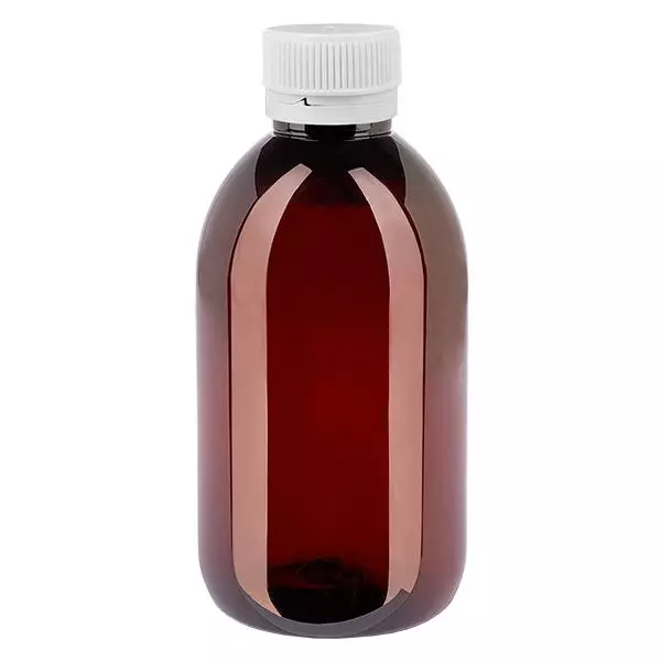 PET Flasche 250ml mit weißem Originalitätsverschluss geriffelt