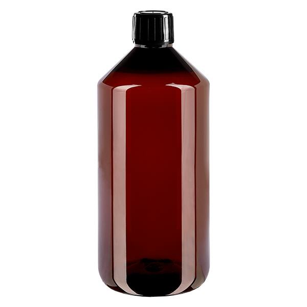 PET Flasche 1000ml mit schwarzem Spritzverschluss Originalitätsverschluss PET Flasche 1000ml mit schwarzem Spritzverschluss Originalitätsverschluss