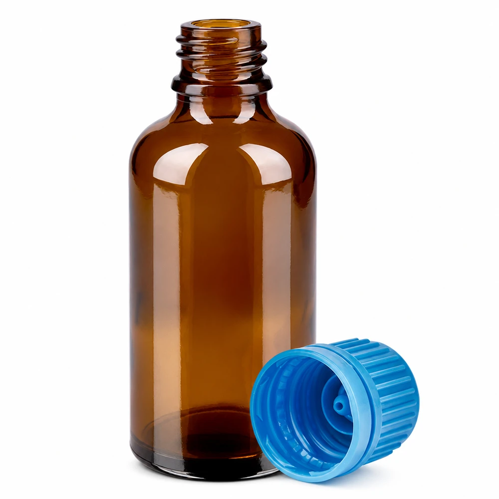Bernsteinfarbene 50ml Flasche mit Schraubgewinde ideal für lichtempfindliche Substanzen