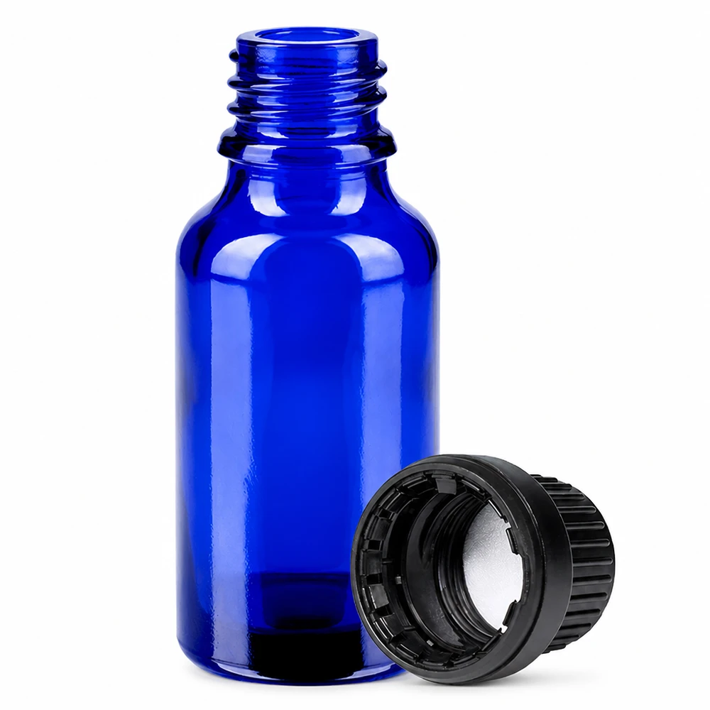 Handliche blaue Glasflasche 20ml für Parfüm Seren und konzentrierte Flüssigkeiten