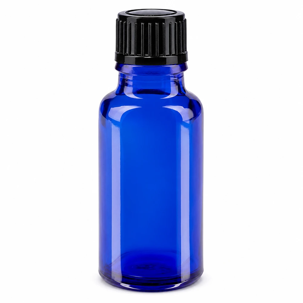 Apothekenflasche blau 20ml Schraubverschluss schwarz Standard UV-Schutz Apothekerflasche 20ml blaues Glas schwarzer Deckel für ätherische Öle