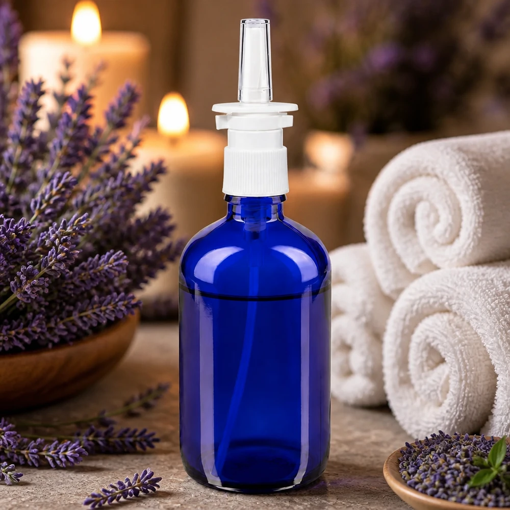 Lichtschutzglas Nasensprayflasche 100ml Blau mit Pumpspender für pharmazeutische Anwendungen