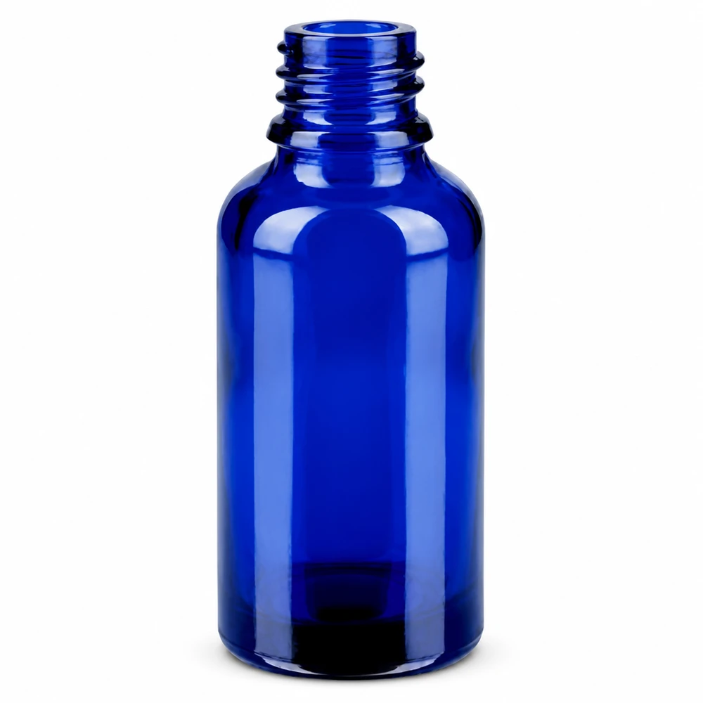 Stilvolle blaue 30ml Glasflasche mit schlanker Form ideal für DIY-Kosmetik und Naturprodukte