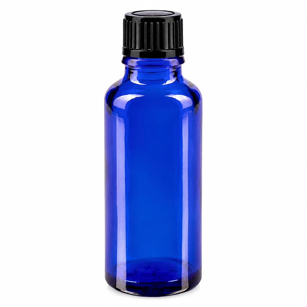Apothekenflasche blau 30ml Schraubverschluss schwarz Standard Apothekerflasche blau 30ml aus hochwertigem Glas ideal für ätherische Öle