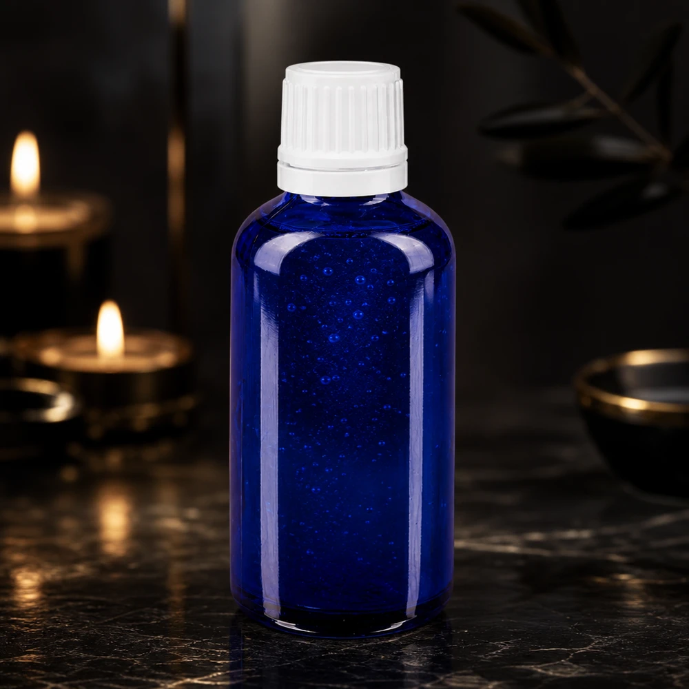 Apothekenflasche blau 50ml Tropfverschluss 1.2mm weiß Originalitätsverschluss Lichtschutzflasche aus kobaltblauem Glas 50ml mit weißem Sicherheitsverschluss OV