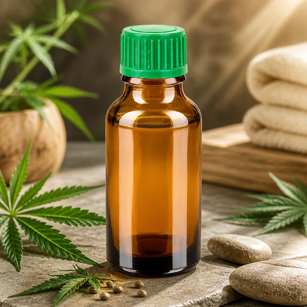 Wiederverschließbare 20ml Glasflasche braun mit grünem Tropfer für flüssige Extrakte