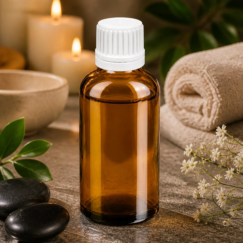 50ml Dosierungsflasche mit weißem Tropfverschluss für Wellness und Spa Anwendungen BrownLine