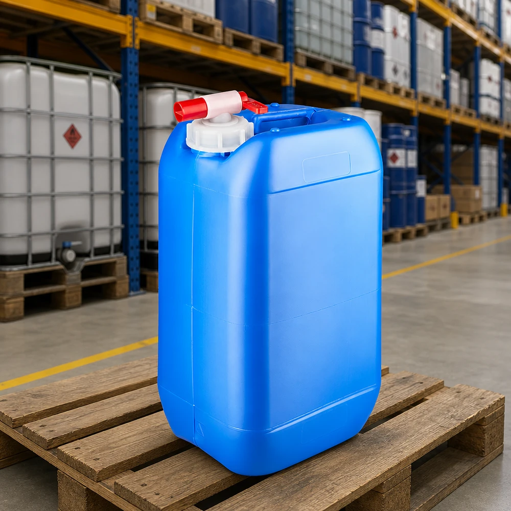Kompakter Kunststoffkanister 15 Liter blau mit integriertem Hahn zur Vorratshaltung