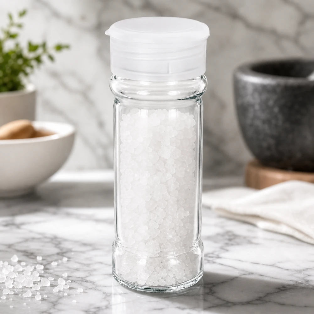 Salz-/Gewürzglas 100ml mit Streuer weiss Lebensmittelechtes Salzglas 100ml mit weißem Streuer ideal für Meersalz und Gewürze