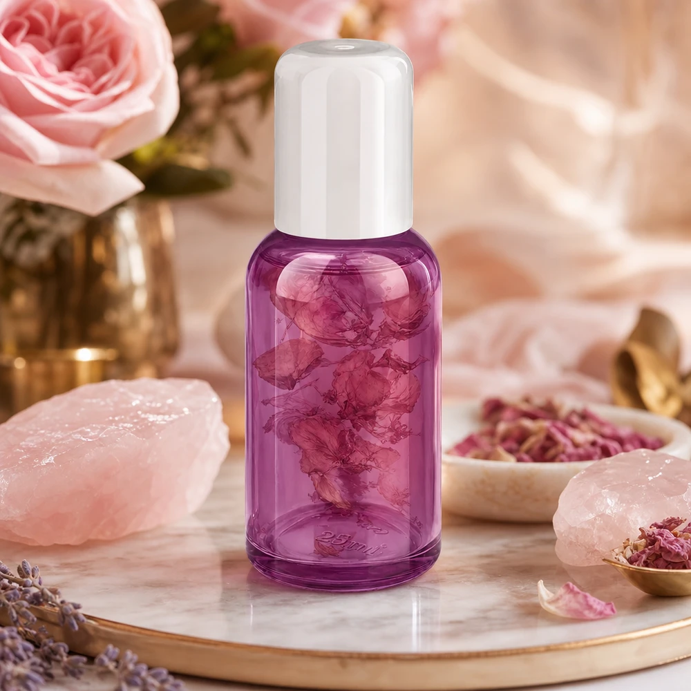Violette 30ml Roll-On Flasche mit weißem Verschluss perfekt für Parfum-Mischungen und Öle