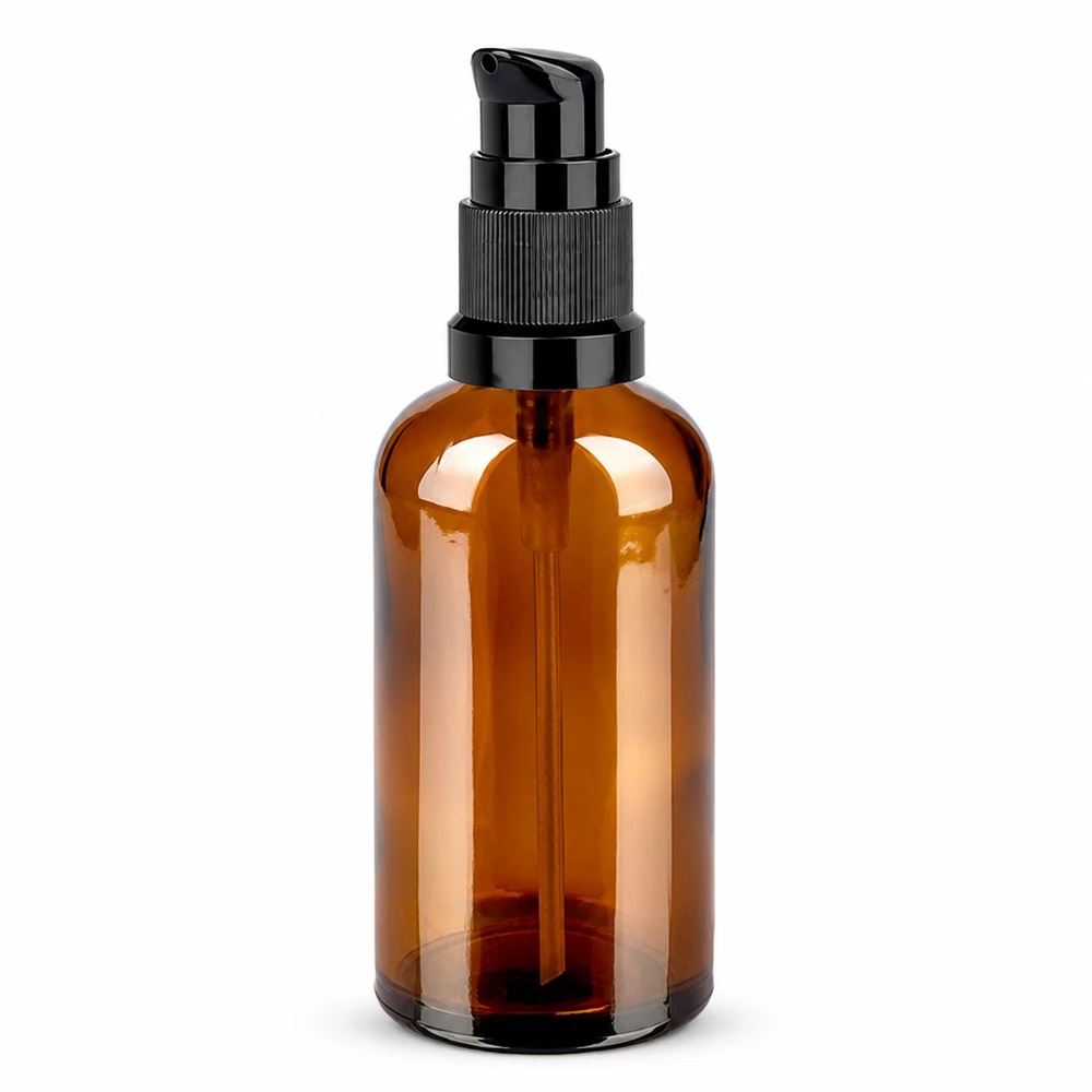 100ml Pumpflasche schwarz Standardverschluss BrownLine UT18/100 Dosiererflasche 100ml amber Glas mit schwarzem Dispenser für präzise Anwendung
