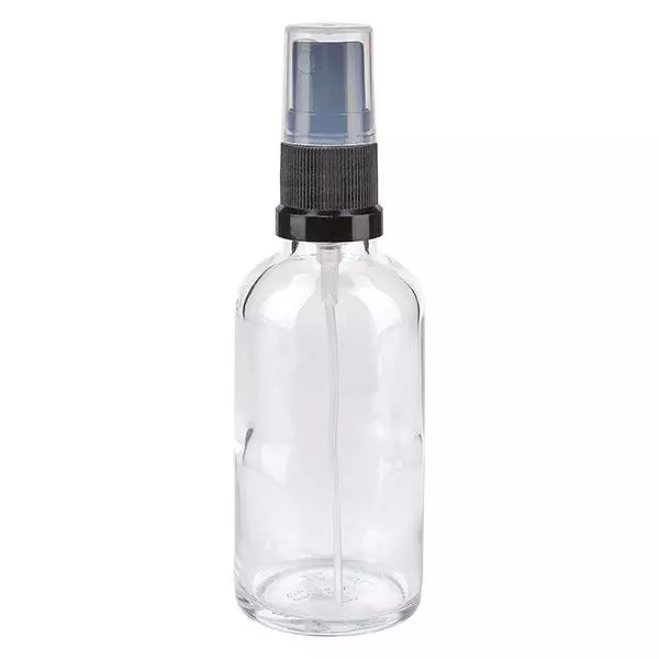 Apothekenflasche klar 50ml Sprayaufsatz schwarz Apothekenflasche klar 50ml Sprayaufsatz schwarz