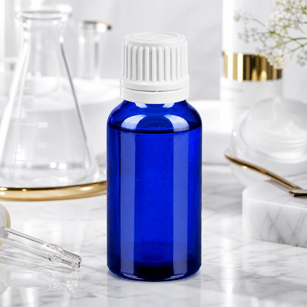 20ml Tropfflasche 0.7mm weiß Originalitätsverschluss BlueLine UT18/20 Kleine 20ml Tropfflasche aus UV-schützendem blauen Glas für lichtempfindliche Substanzen