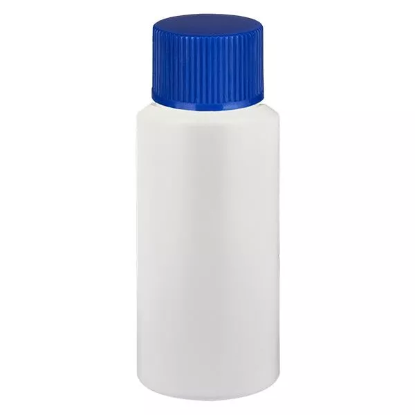 Apothekenflasche HDPE 20ml weiss, mit blauem SV