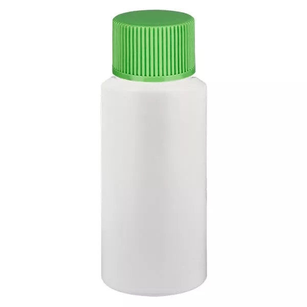 Apothekenflasche HDPE 20ml weiss, mit grünem SV